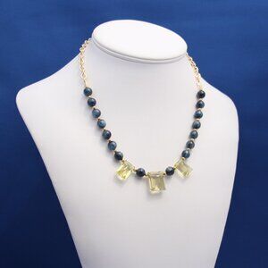 Vintage Blue Green Kyanite and Lemon Quartz Necklace